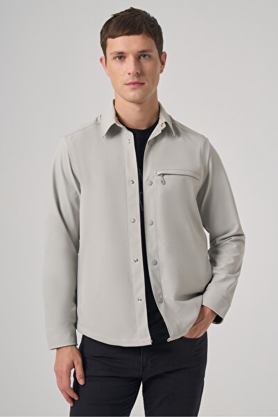 Morven Men's Gray Polyester Trend Straight Dynamic Fit Berber Collar Shirt Jacket