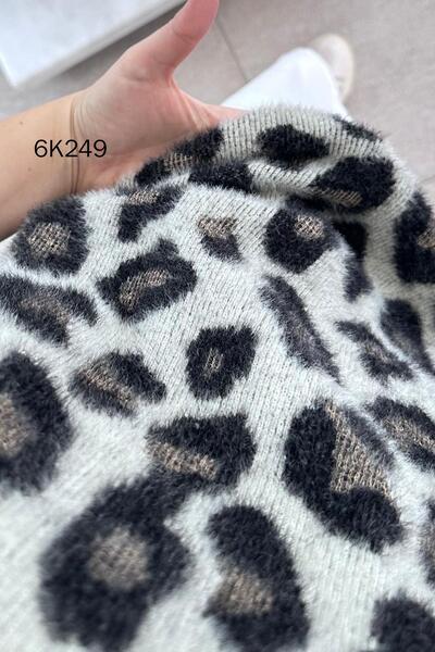 İnce Topuk Leopard Patterned Bearded Knitwear Blouse 6K249