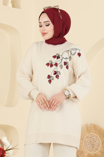 ModaMerve Pul İşlemeli Triko Takım 1101MT581-MS Taş