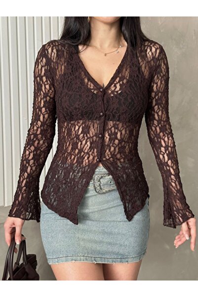 salome butik Full Buttoned Lace Blouse
