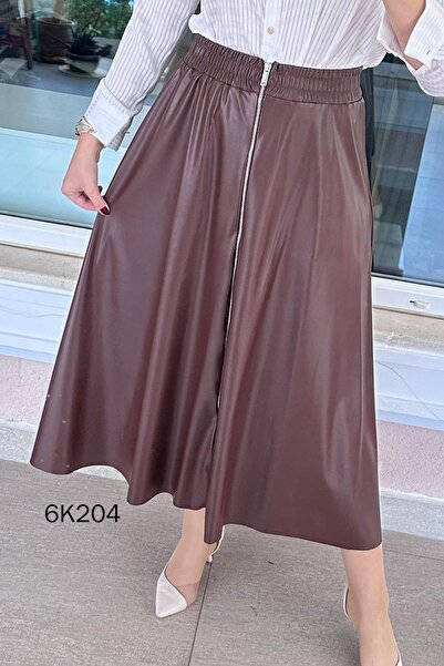 İnce Topuk Zippered Leather Skirt 6K204