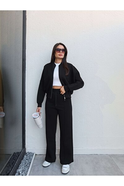 ESRAHELVACI Black Fleece-Lined Sweat Pants Set