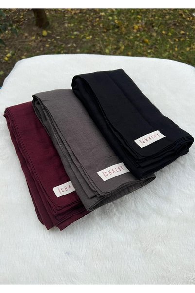 shalby Hijab Plain Cotton Crash Shawl Set of 3 (Anthracite-Burgundy-Black)