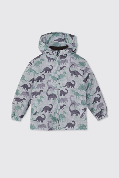 Panço Baby Boy Dinosaur Patterned Anthracite Coat
