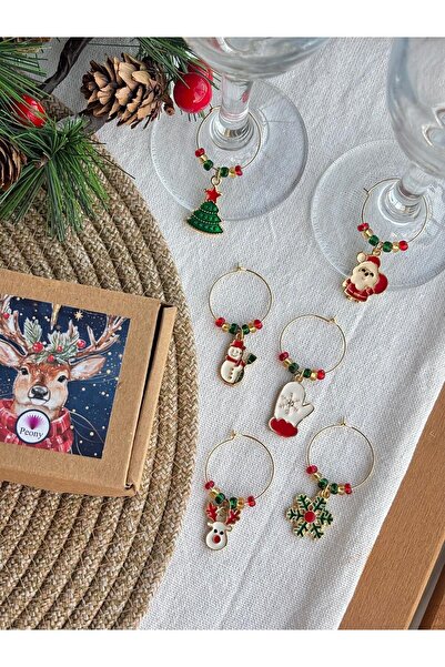 PEONY peonyofficiall New Year's Glass Ornament Set of 6 Glass Markers Gold New Year's Wine Charm