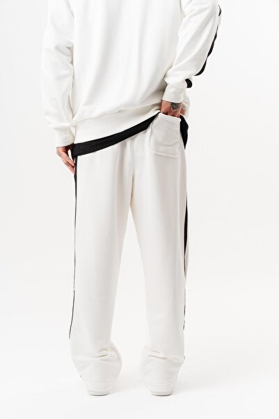 Respire Men's Diagonel Baggy Sweatpants with Dirty Stitch Detail Ecru