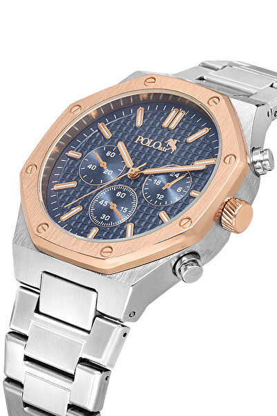 Polo Air Octagon Case Men's Wristwatch Matte Silver Navy Blue Copper Color Pl-7025E5X