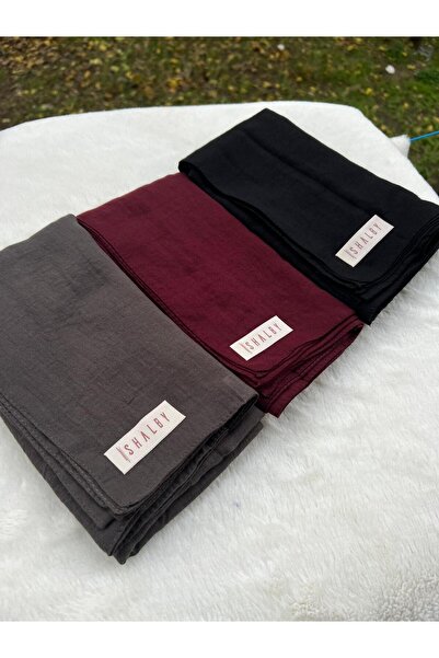 shalby Tesettür Düz Pamuk Crash Şal 3 lü Set (Antrasit-Bordo-Siyah)