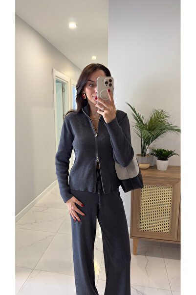 BİRCANÇİL Md Jua Anthracite Zippered Knitwear Set