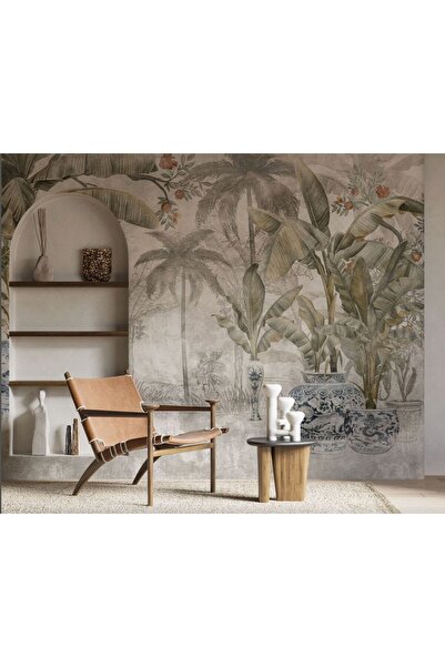 dekoartizan Saksılı Tropikal Bitkiler Duvar Kağıdı. Digital Baskı Tek Parça