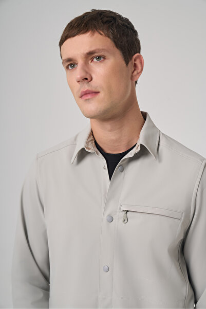 Morven Men's Gray Polyester Trend Straight Dynamic Fit Berber Collar Shirt Jacket