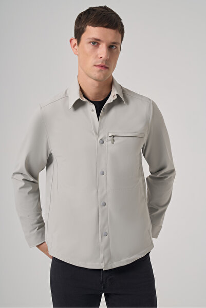 Morven Men's Gray Polyester Trend Straight Dynamic Fit Berber Collar Shirt Jacket