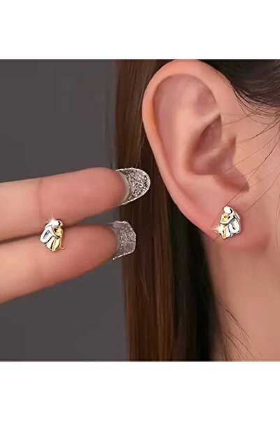 sarıyer silver Steel Screw Earrings with Hugging Cute Dog Figure Pet Dog Dog Love Earrings