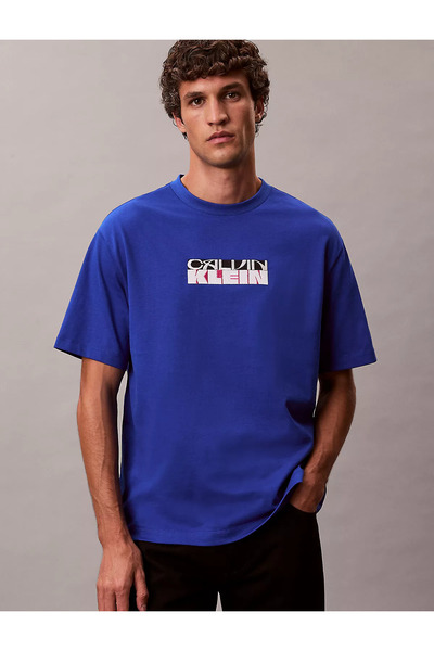 Calvin Klein Men's Cotton Crew Neck Short Sleeve Blue T-Shirt Lv04Rd808G-C65