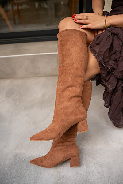 LAMİNTA Mathis Tan Suede Women's Heeled Flat Boots