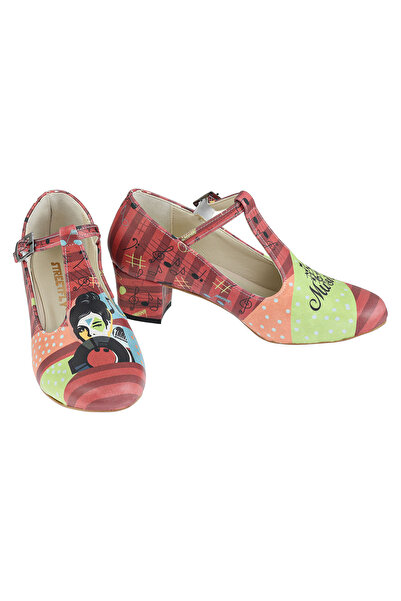 Streetfly Thick Heeled Printed Color Classic Women's Shoes