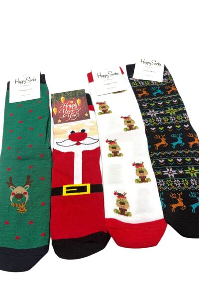 Melkady Aksesuar Melkady 810A - New Year's Themed Printed Sock Set (4-Piece)