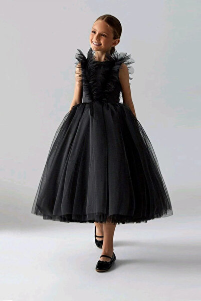 egolika kids Palma Girls' Graduation Dress - Evening Gown with V-Back, Ruching, and Ruffle Details