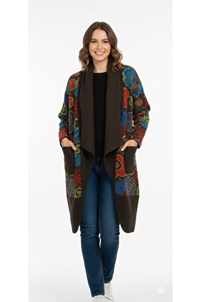 CELTMODA معطف نسائي من الفيلك الإيطالي بنقشة الزهور - بني