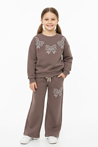 MODANINO Girl's Stone Bow Printed -2 Thread-Top-Bottom Set-5-12 Years Old 12436
