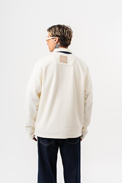 Respire Men's Zip Oversized Fleece Jacket Ecru