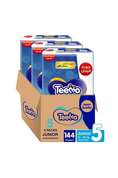 Teemo حفاضات ماسية مضغوطة، مقاس 5 جونيور، من 14 إلى 25 كجم، عبوة ضخمة 3 × 48 ...