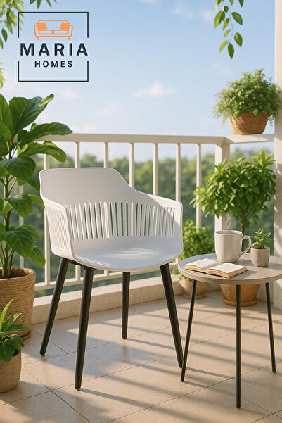 MARIA HOMES كرسي بلاستيكي أبيض، كرسي مريح حديث مع ظهر جيد التهوية للاستخدام ا...