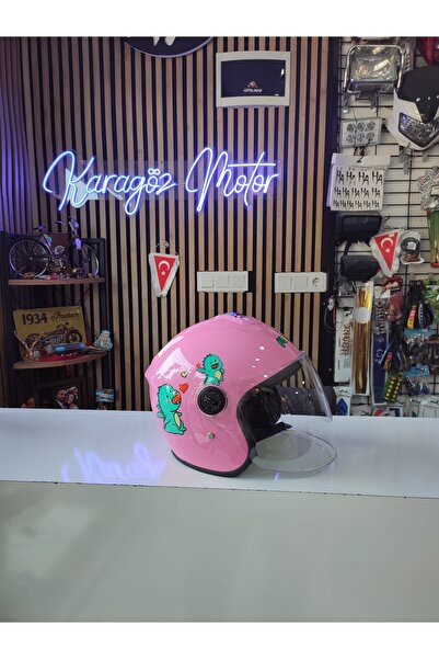 karagöz motor Çocuk kaskı çenesiz pembe