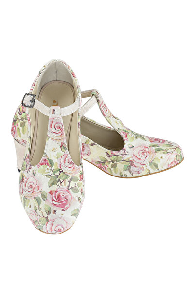 Streetfly Thick Heeled Printed Color Classic Women's Shoes