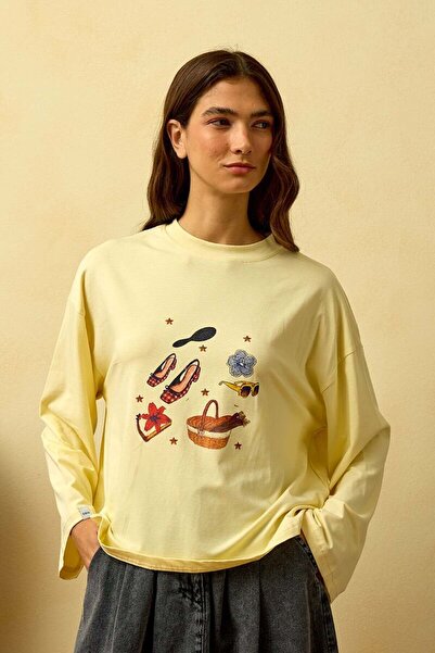 Ceylan Otantik Butter Yellow Basket Printed Basic Body