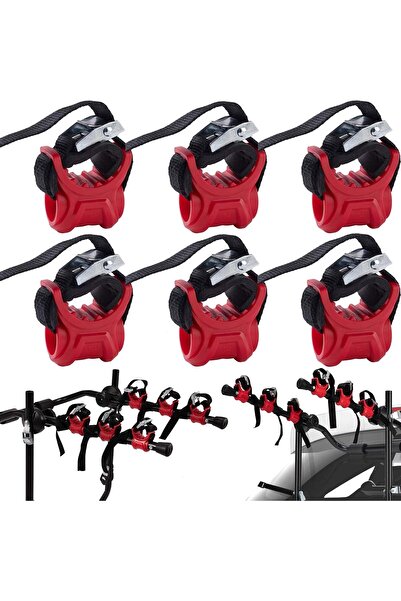 Generic ASENDIWAY 6Pcs Bike Rack Replacement Cradles & Rubber Straps (Red/Black)