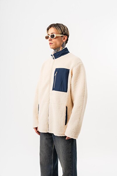 Respire Men's Zip Oversized Teddy Jacket Ecru