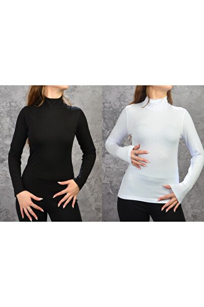 İDOL GİYİM Women's Long Sleeve Turtleneck Viscose Bodysuit Set of 2