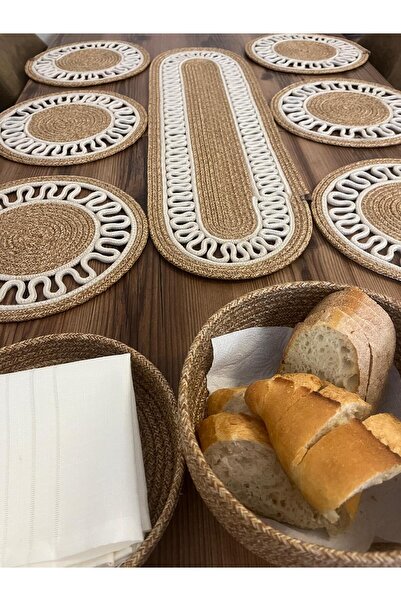eftlyhome Runner Basket Set, Jute, Wicker, American Service, Cutlery Set, Plate Coaster, Presentation, Bread Basket