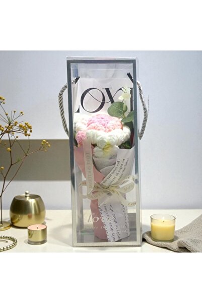 Kuzey Tacı Mini buchet de mână, tricotat manual, cu cutie cadou transparentă, special pentru cupluri VIP