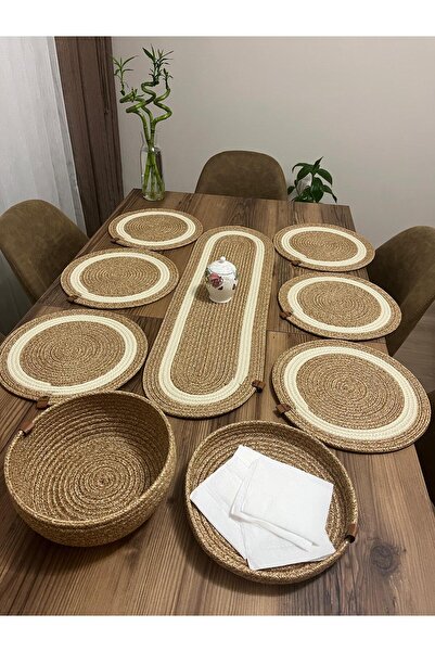 eftlyhome Runner Basket Set, Jute, Wicker, American Service, Cutlery Set, Plate Coaster, Presentation, Bread Basket