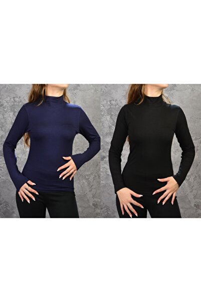 İDOL GİYİM Women's Long Sleeve Turtleneck Viscose Bodysuit Set of 2