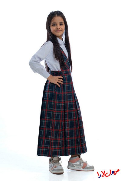 maryool lara مريول كحلي زيتي كاروهات بقصة اكس موديل X