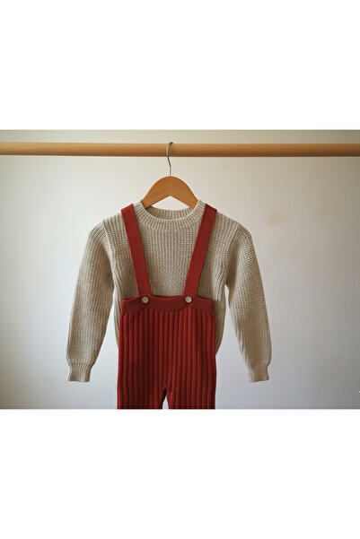 Nimini Kids Knitwear Sweater & Suspender Overalls Baby Kids Top and Bottom 2-Piece Set (0-4 Years)