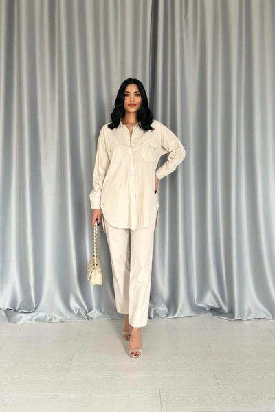 GENCULUS Σετ πουκάμισο μπεζ και παντελόνι με κουμπωτά