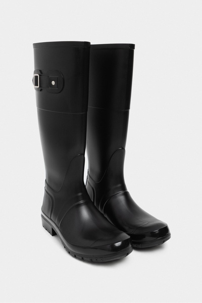 NİŞANTAŞI SHOES Rain Black Matte Flat Sole Below-Knee Women's Rain Boots