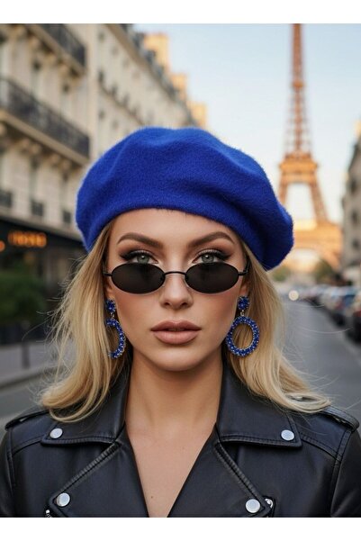 Goldmine Women's Plush Furry French Painter Beret Cobalt Blue