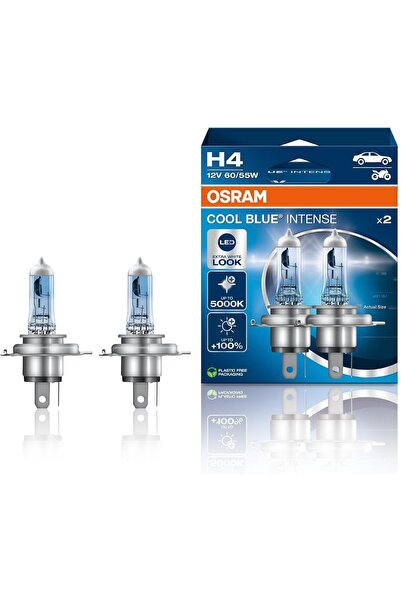Osram COOL BLUE INTENSE H4 Halogen Headlight Lamp, +100% Brightness, 5000K, Duo Pack (2)