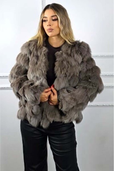 OEM Haină de blană de vulpe Sidonia, mânecă ușor evazat , Cappuccino, mărime S/M/L