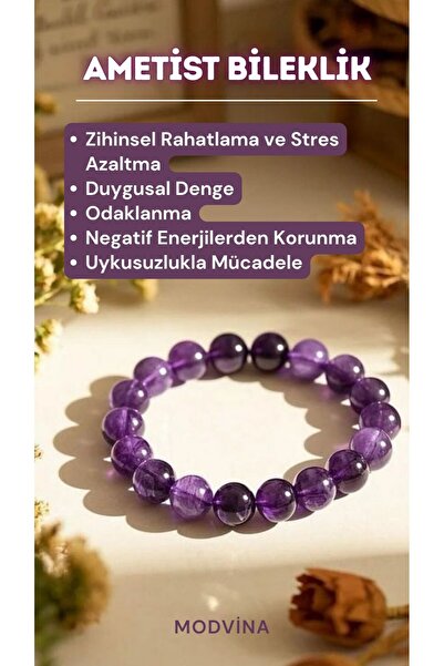 modvina Ametist 8 mm Premium Quality Natural Stone Unisex Bracelet