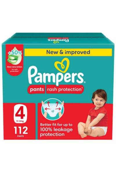 Pampers Rash Protection Pants Diapers, Size 4, 9-14kg, Giant Box, 112 Count