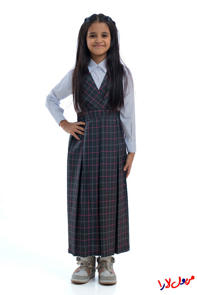 maryool lara Gray and pink checkered pinafore, X-cut style, model X