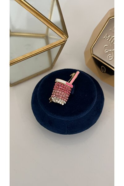 SU PERİSİ TAKI BİJUTERİ PEMBE ZİRKON TAŞLI PİPETLİ BARDAK BROŞ