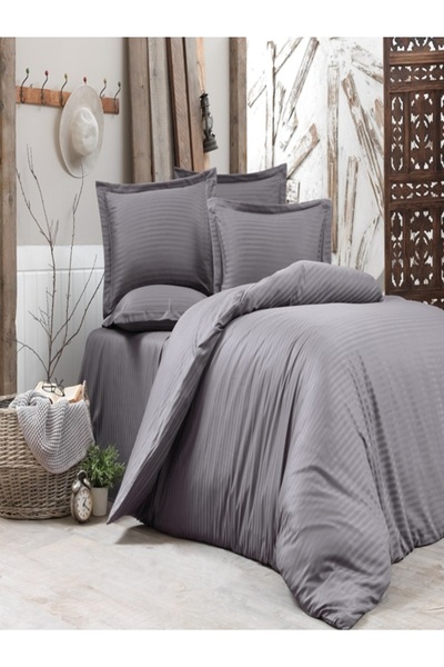 vionetta طقم غطاء لحاف فردي من القطن الساتان باللون الرمادي الداكن مع ملاءات ...