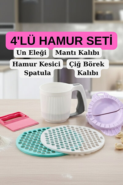 Myend 4-Piece Dumpling Set, Flour Sieve with Pegs, Dough Cutter Spatula, Raw Dumpling and Ravioli Mold Set